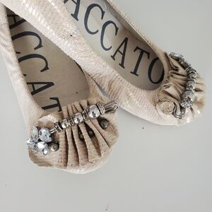 Staccato 5.5 Sparkle Wedge Loafers Silver Jewels Champagne